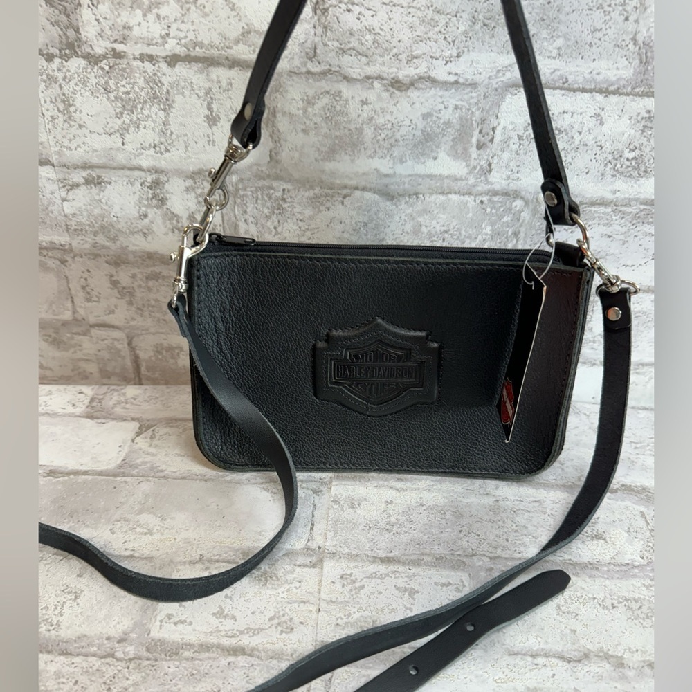 Harley Davidson black leather handbag purse NWT embossed logo small